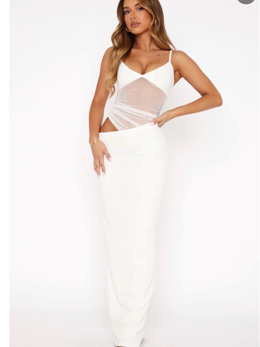 White Fox Boutique White Sheer-Panel Maxi Dress